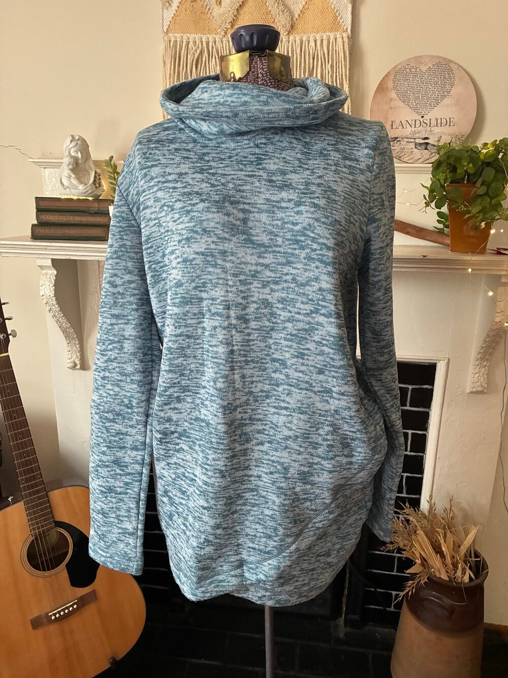 Lands' End Womens Turtle Cowl Neck Sweater Size M/T Blue Long Sleeve Pullover